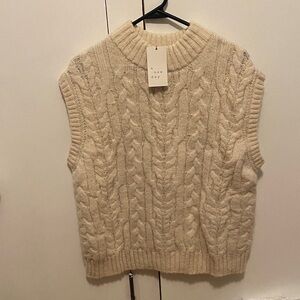 A New Day Women's Beige Cable Knit Sweater Vest